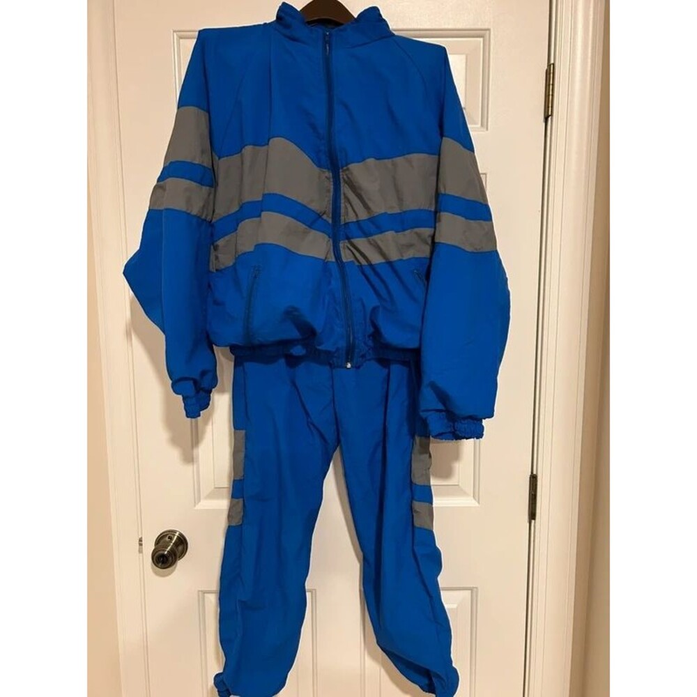 Blue and grey track suit